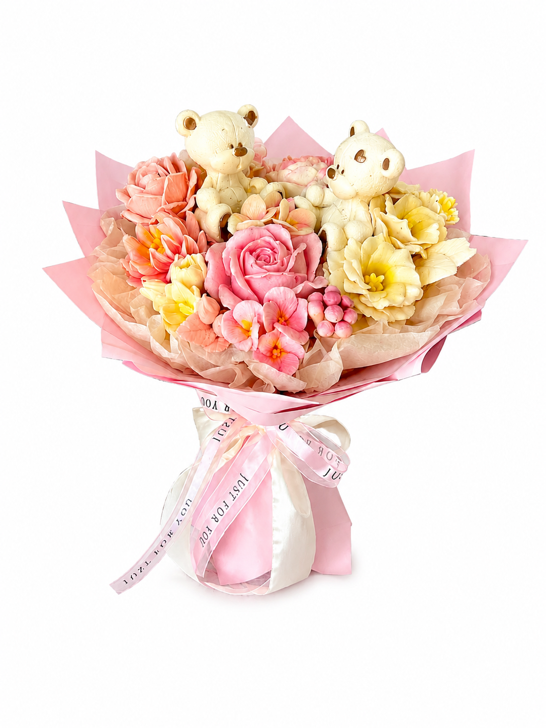 Buchet deluxe cu flori și ursuleți