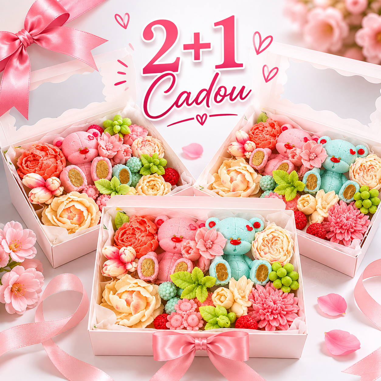 Oferta specială 2+1 Cadou – Cutii premium cu bezea florală