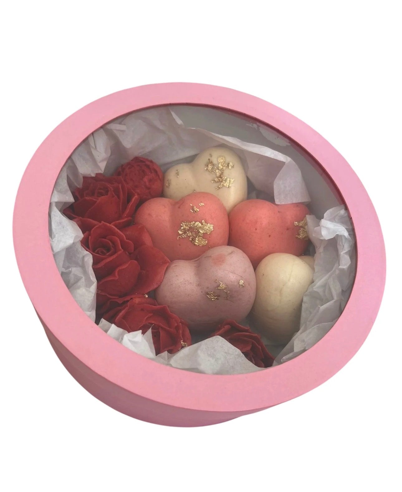 Cutie roz cu flori comestibile din marshmallow - mix de arome