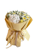 Buchet dulce din flori de marshmallow alb și galben