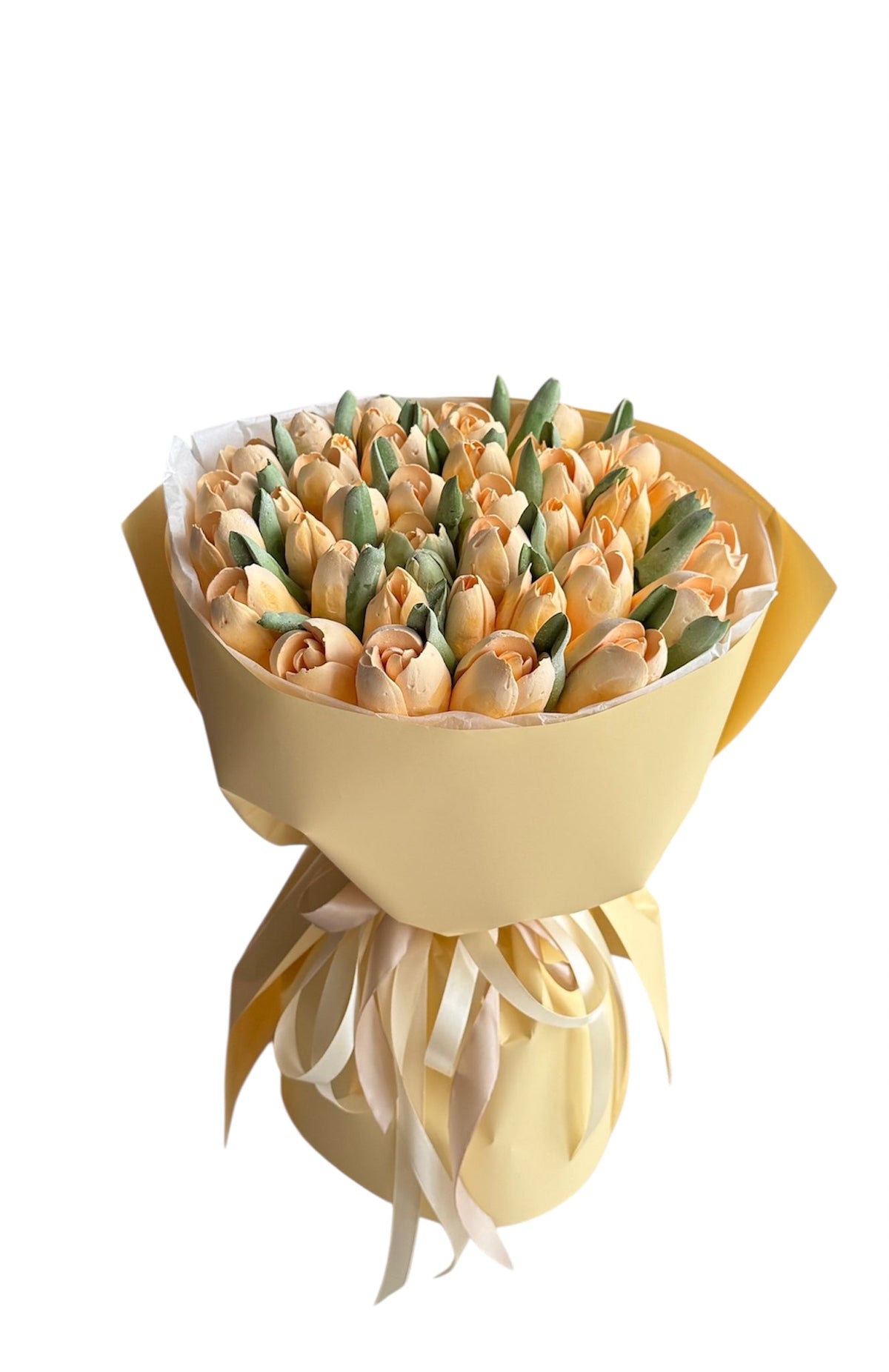 Buchet comestibil din lalele de marshmallow – galben & piersică