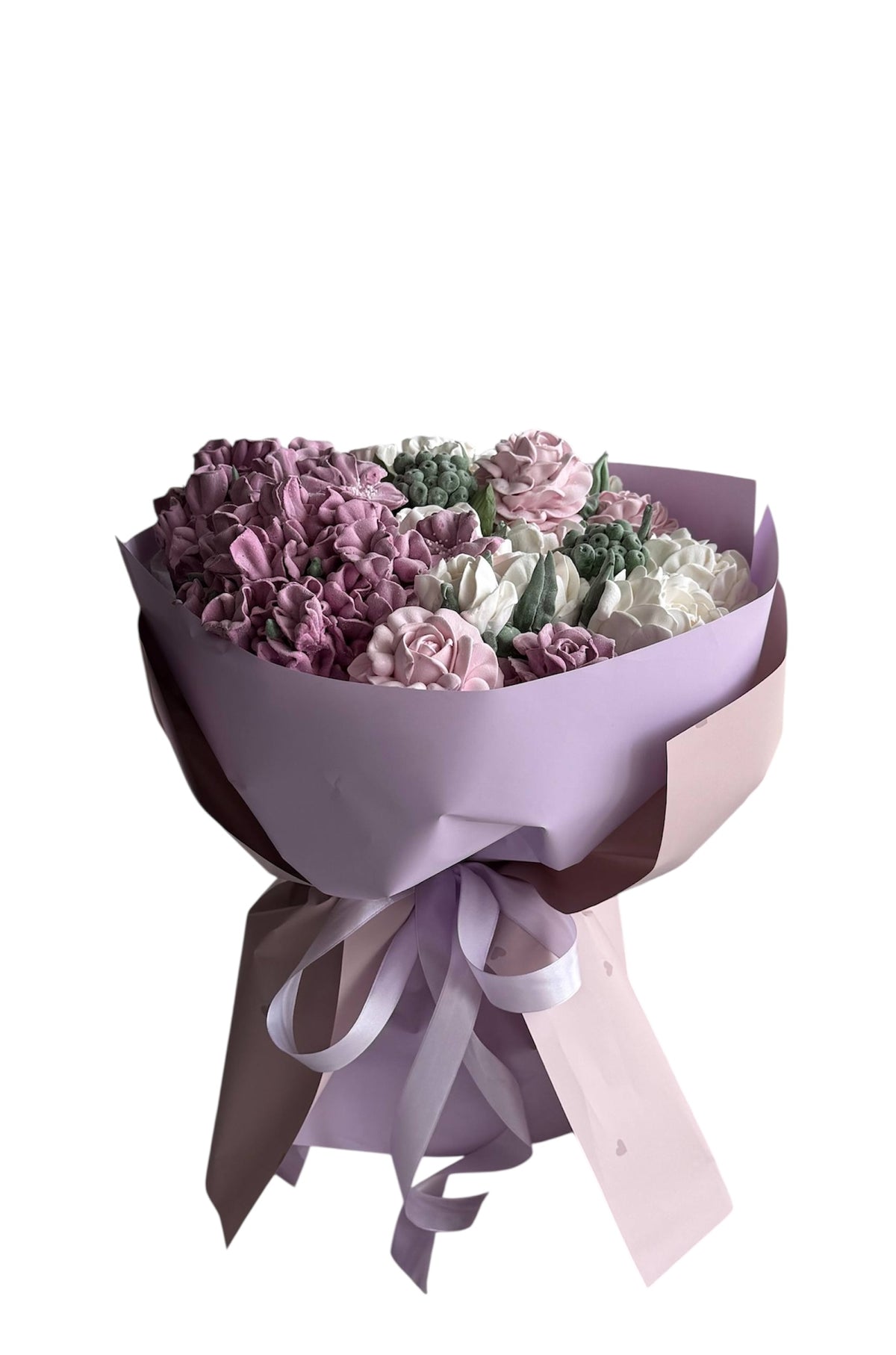 Buchet comestibil din flori de marshmallow – lila & mov