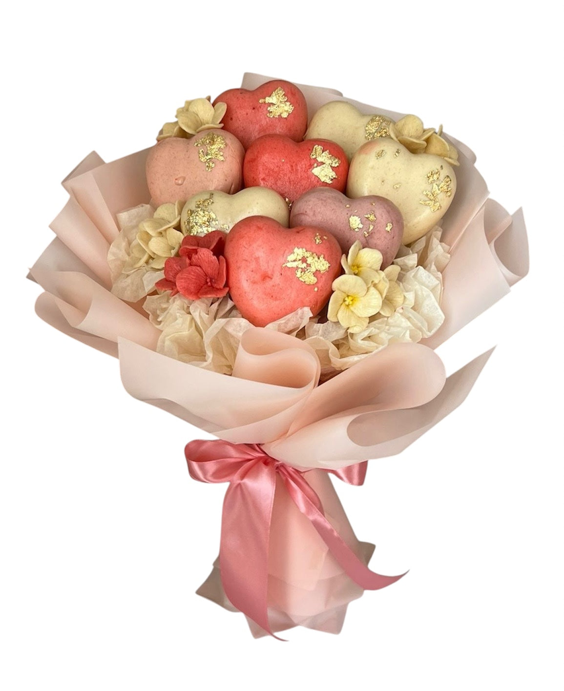 Buchet comestibil cu inimioare din marshmallow – mix de arome