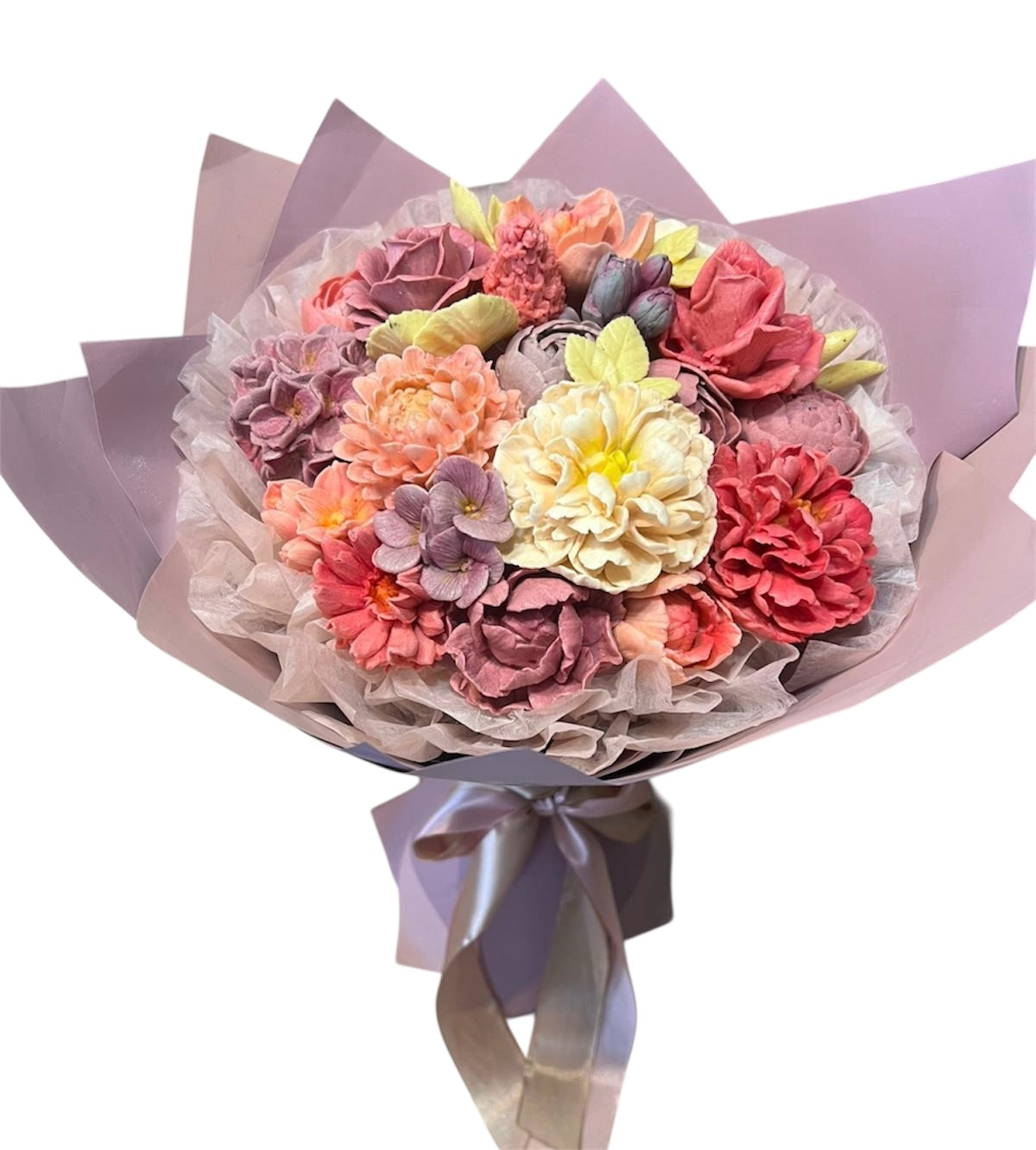 Buchet comestibil din marshmallow – flori pastel, gust mixt