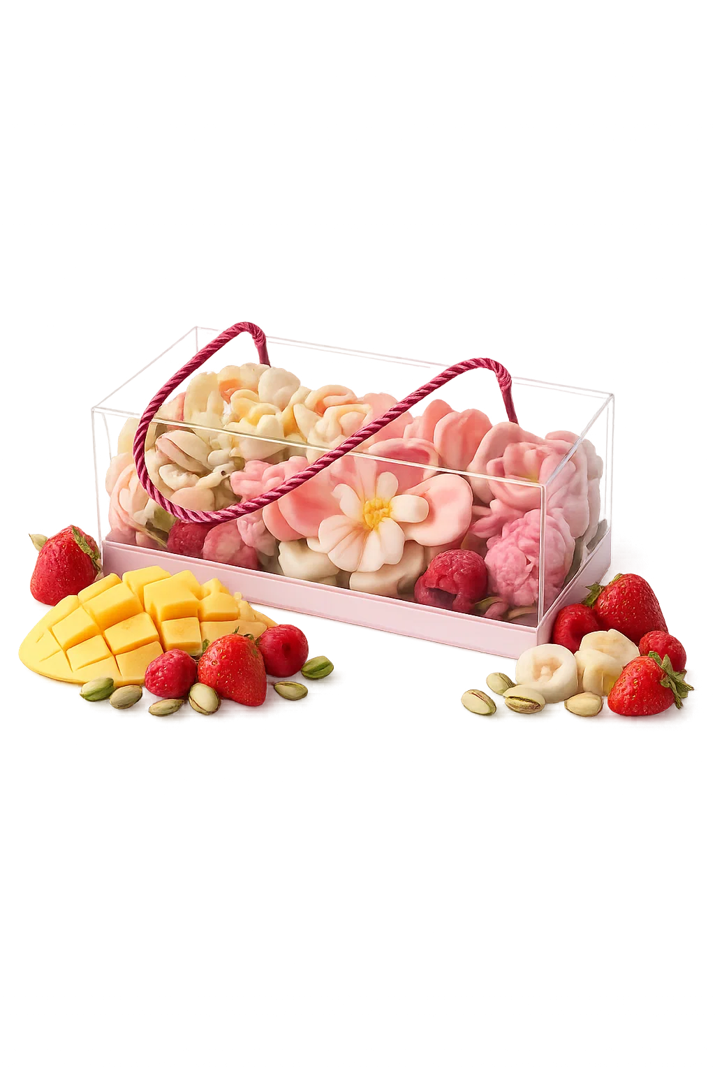 Cutie cu Flori Comestibile Marshmallow – Piersică & Roz Romantic